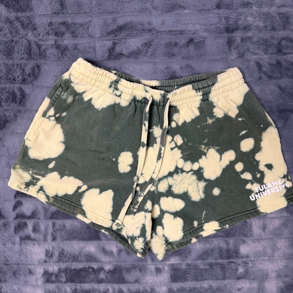 UScape Apparel Tulane University Bleach Tie Dye Sweat Shorts Green Womens Medium